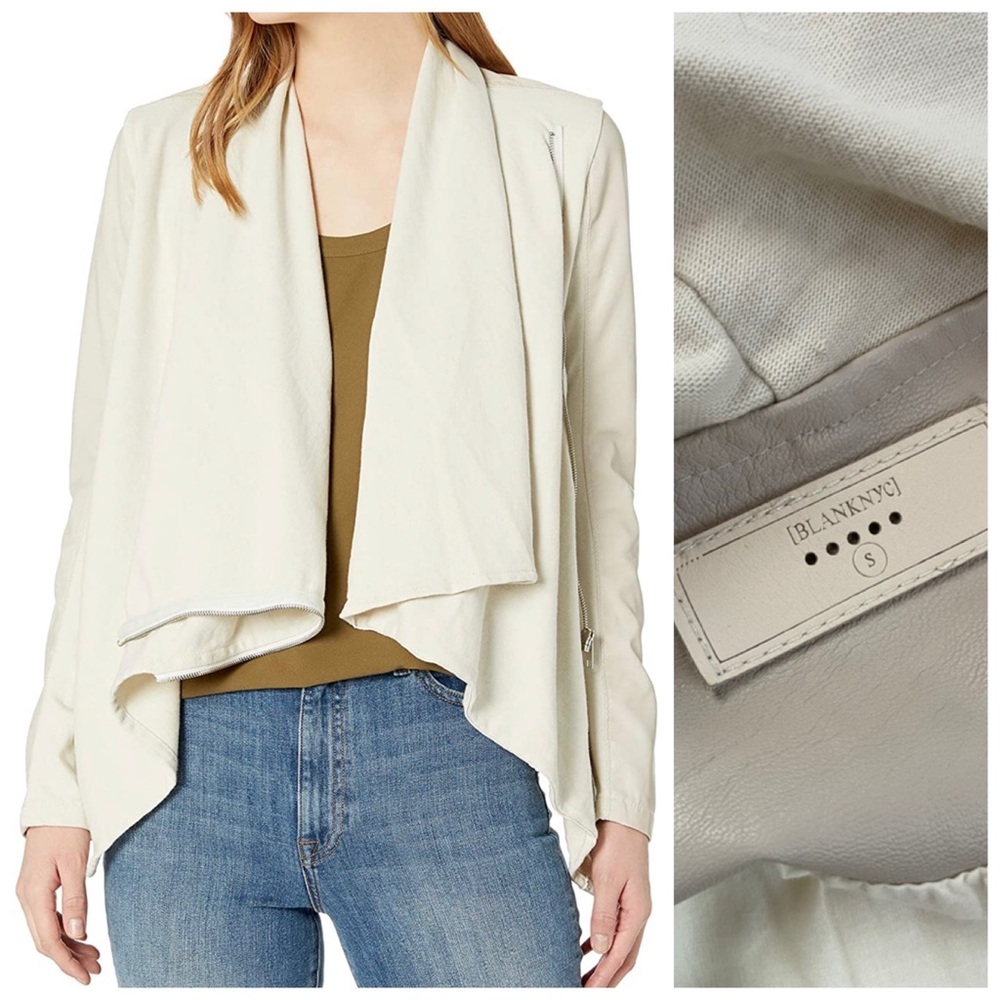 Blank NYC Private Practice Combo Faux Leather Jacket Asymmetrical Drape Sz S